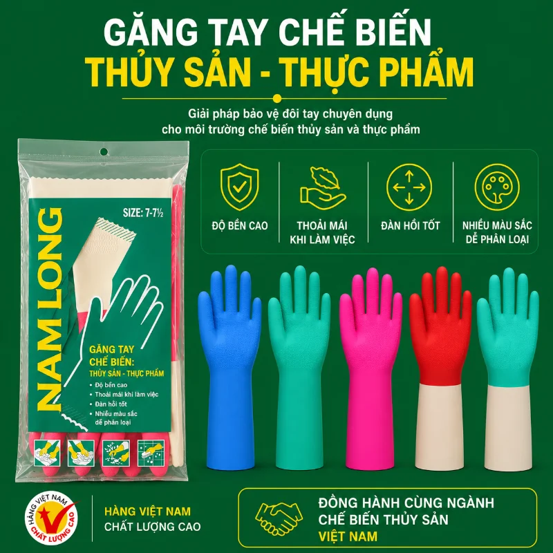 Găng Tay Chế Biến Thủy Sản Nam Long Găng tay chế biên thủy sản Nam Long